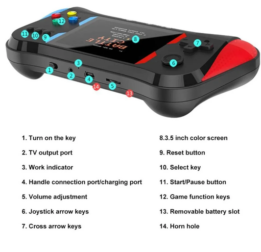 X7M Sup 3.5 inç Retro Mini Taşınabilir El Atari 500+ Oyun